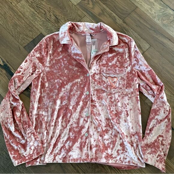 Victoria's Secret Pink Crushed Velvet Button Up Pajama Top Size X-Small - Picture 10 of 12